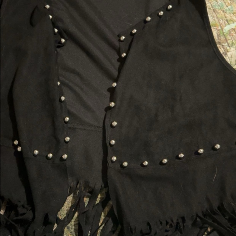 SHEIN Black Fringe Studded Top